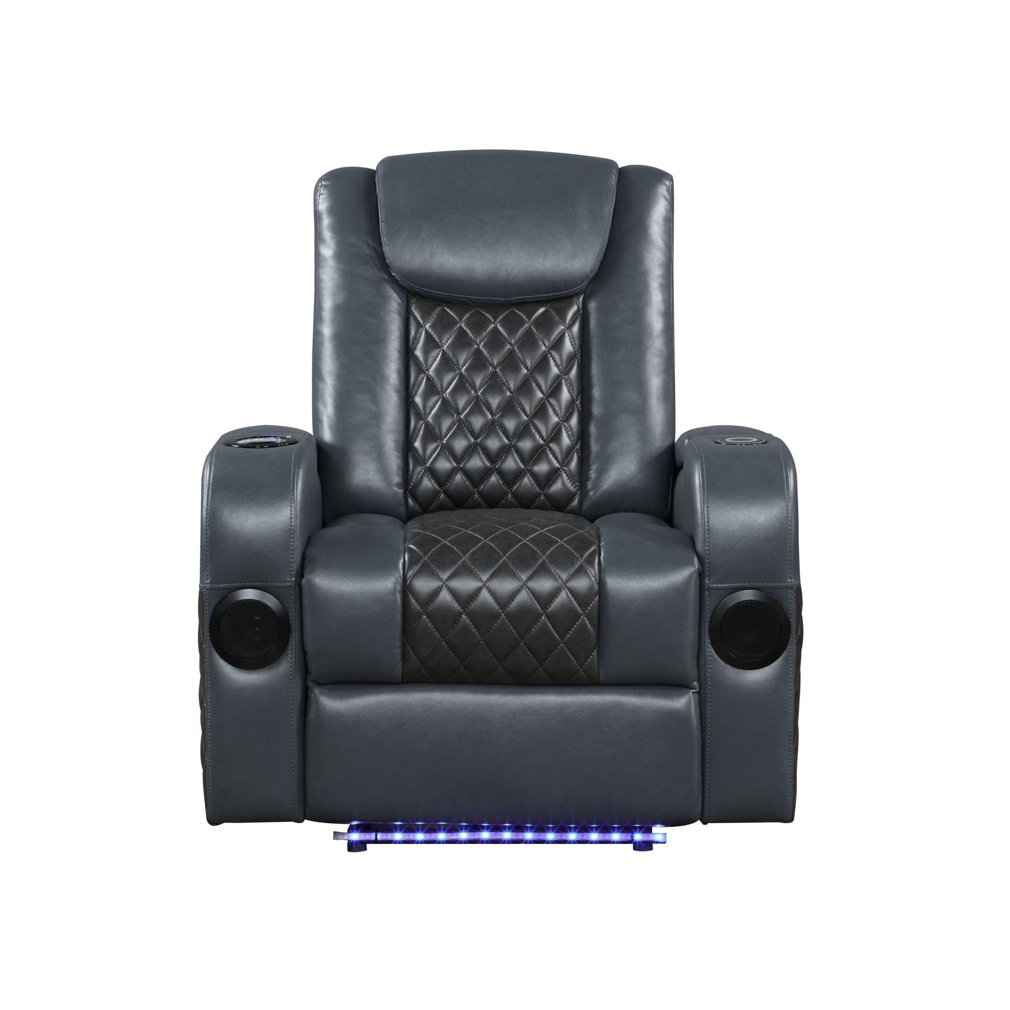 Alair Power Motion Recliner W Bluetooth Speaker & Cooling Cup Holder, Blue & Black Leather Aire Lv02459 Blue Upholstered