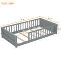 Twin Size Floor Platform Bed With Built In Book Storage Rack,Grey Twin Grey American Design Pine