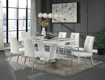 Kamaile Dining Table, White High Gloss Finish Dn02133 White Mdf Metal