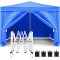 10'X10' Folding Canopy With 4 Removable Sidewalls Outdoor Event Shelter Upf 50 Gazebo Portable Tents For Parties Beach Camping Wedding Ez Pop Up Canopy 4Pcs Weight Bag Carry Bag Blue Metal