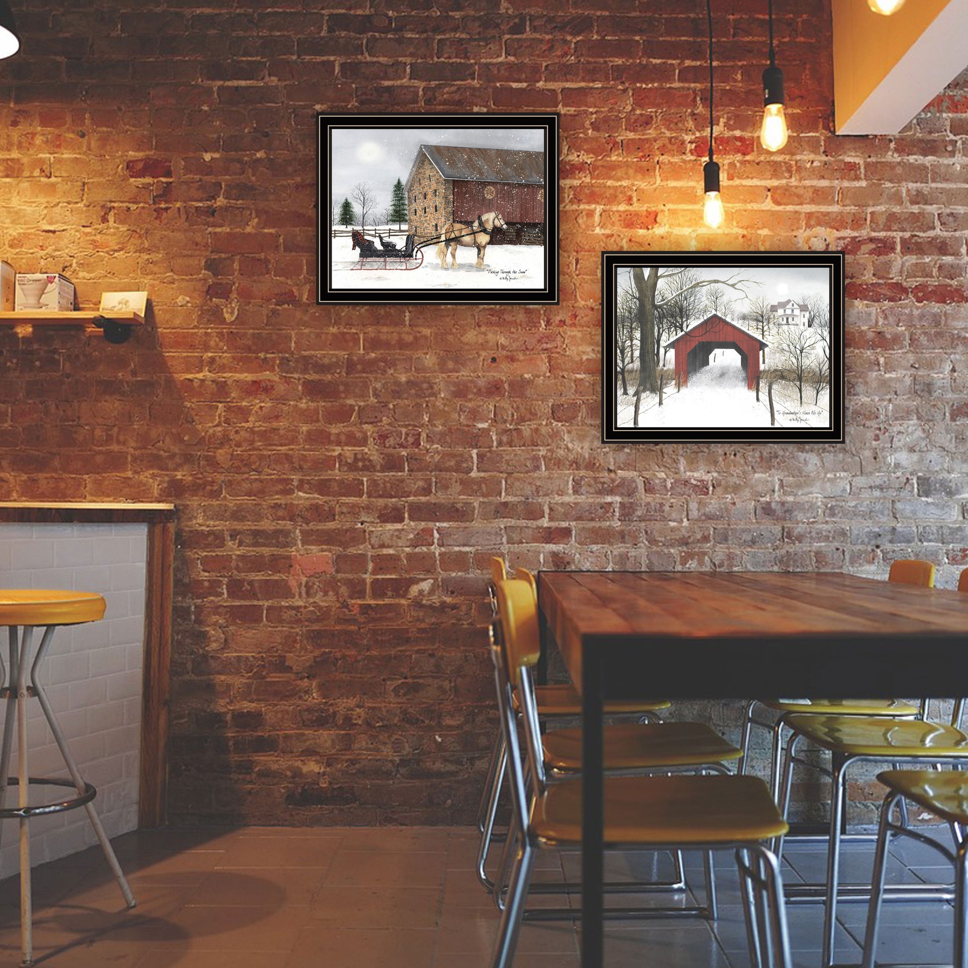 2 Piece Vignette Sleigh Ride To Grandma'S Black Framed Wall Art For Living Room, Bedroom Wall Art Print For Home Decor By Billy Jacobs Multi Wood Paper