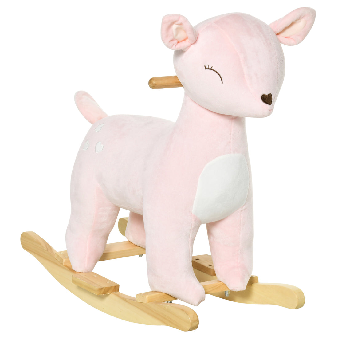 Qaba Kids Plush Ride On Rocking Horse Deer Shaped Plush Toy Rocker With Realistic Sounds For Child 36 72 Months Pink Pink Plush