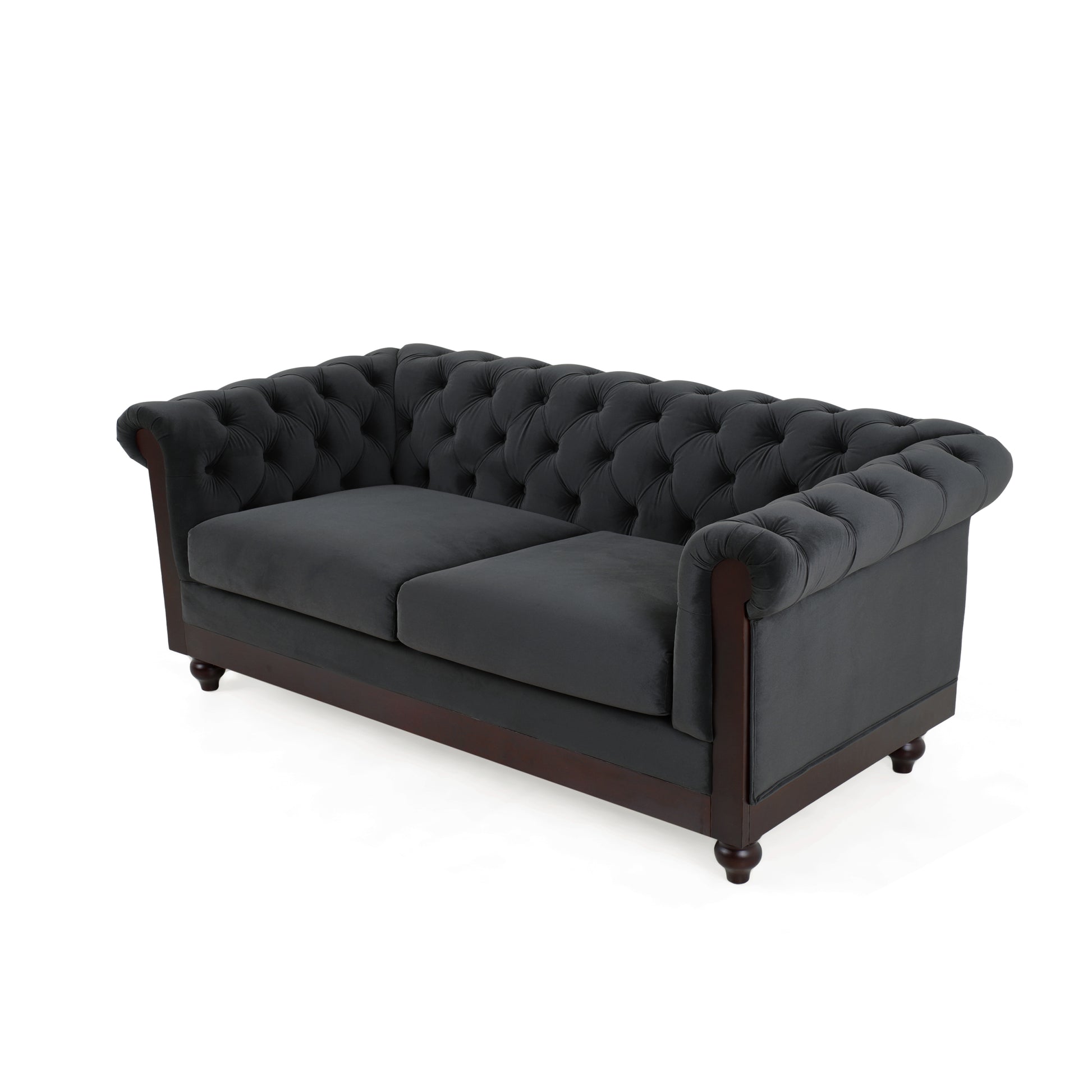 Vivalux 59.44" Chesterfield Velvet Loveseat Sofa,2 Person Rolled Arm Dutch Plush Upholstered Sofa Couch With Tufted Button For Living Room, Bedroom, Small Places,Dark Gray Dark Gray Espresso Velvet Wood Primary Living Space Soft Tufted Back