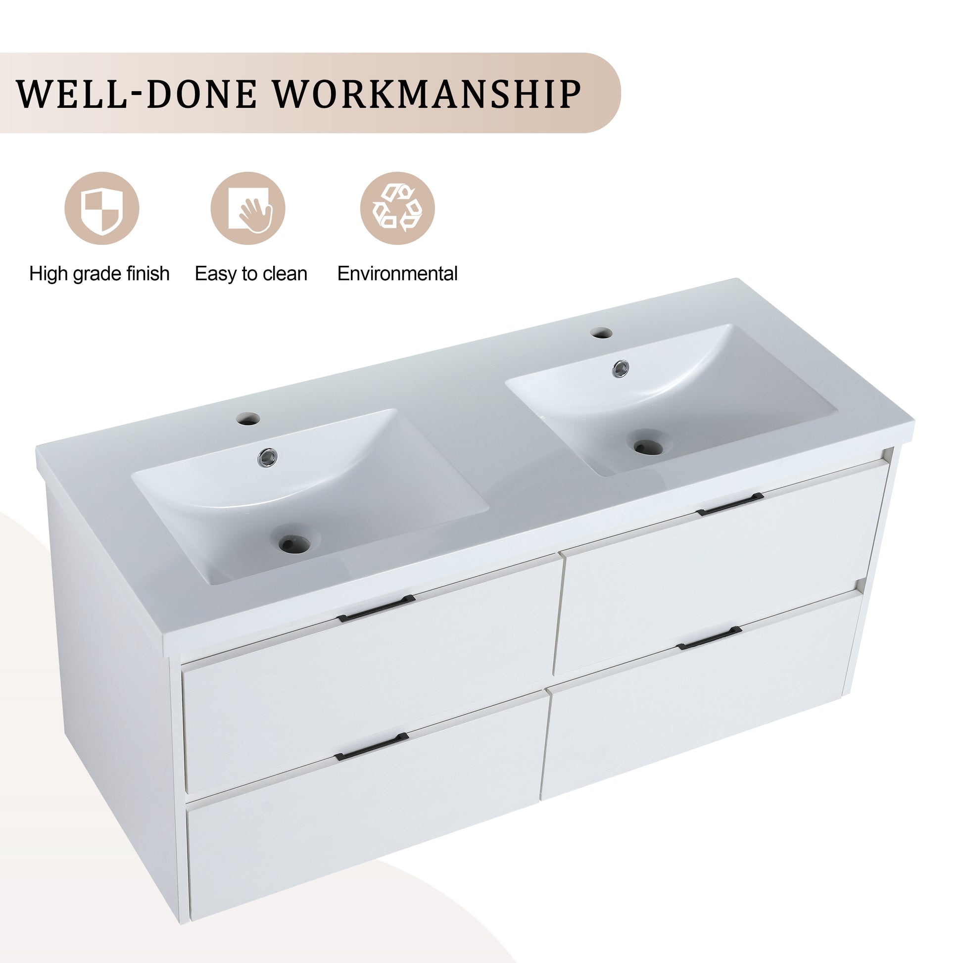 48 Inch Bathroom Vanity With Dual Sink, Resin Sink, 4 Soft Close Drawers, 48X18 4 White Straight Grain Bathroom Wall Mounted Modern Plywood