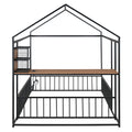 Full Size Metal Bed House Bed Frame With Desk, Shelves, Power Outlets And Usb Ports, Black Full Black Metal