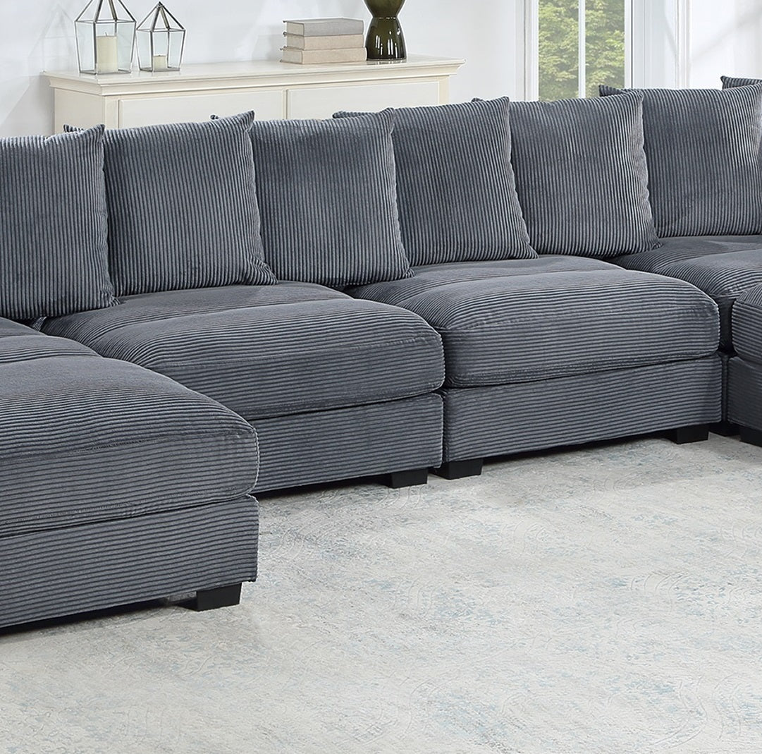 Contemporary Dark Gray 6Pc Modular Sectional Set Corduroy Couch Laf & Raf Chairs 2X Armless Chairs 2X Ottomans Living Room Furniture Dark Gray Primary Living Space Cushion Back Contemporary,Modern Modular Rubberwood Corduroy 6 Seat