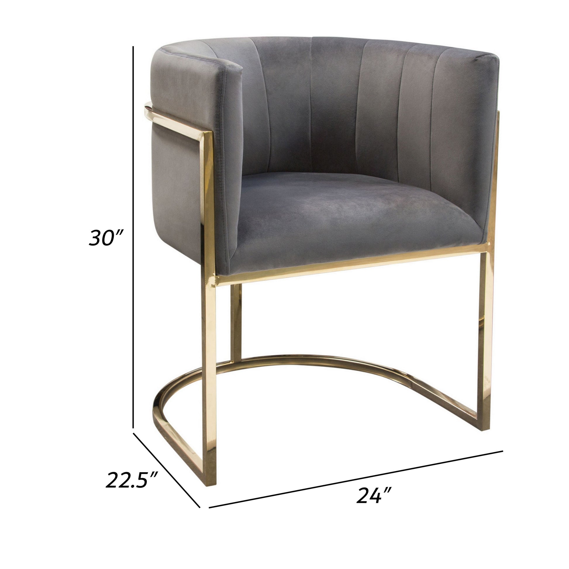 Meha 24 Inch Cantilever Dining Chair, Gray Velvet Upholstery, Gold Frame Gray Metal