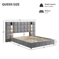 Upholstered Queen Bed,With Reading Lamp And Usb Port, Wide Headboard,Without Bedside Tables And Mattress, Velvet, Grey Queen Grey Wood Foam,Upholstered,Velvet