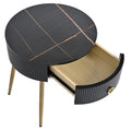 19.6'' Easy Assembly End Tables With High Gloss Faux Marble Tabletops, Set Of 2, Modern Fluted 2 Side Tables With Drawers, Round Coffee Tables With Golden Legs For Living Room, Black Black Gold Primary Living Space Drawers Round Mdf Iron
