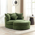 Orisfur. 360 Swivel Accent Barrel Chair With Storage Ottoman & 4 Pillows, Modern Chenille Leisure Chair Round Accent For Living Room, Green Green Foam Chenille
