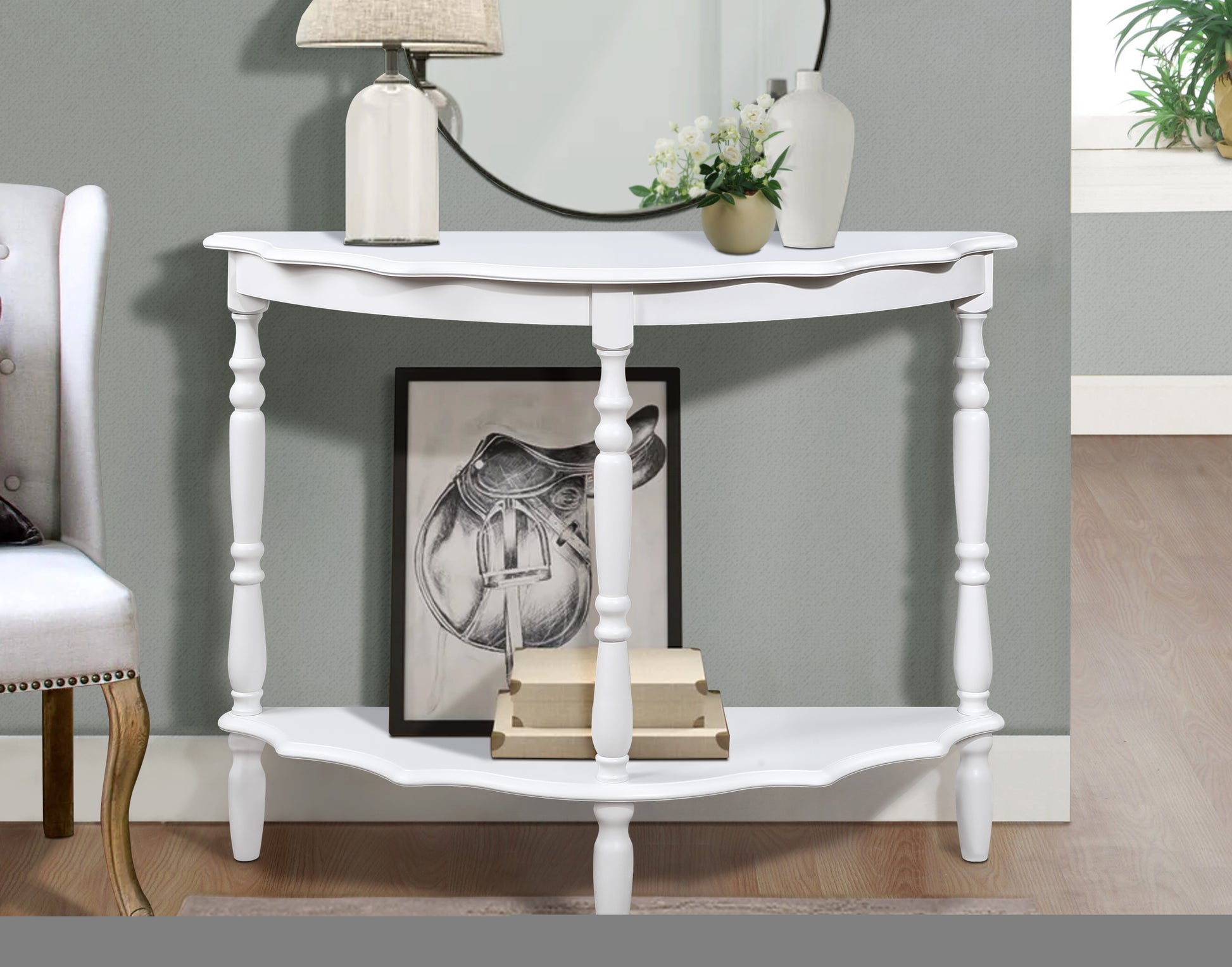42'' Retro Circular Curved Half Moon Console Table With Cloud Design Top And Open Shelf Solid Wood Frame And Legs, Milk White Milk White Primary Living Space Retro Pine Console Tables Pine