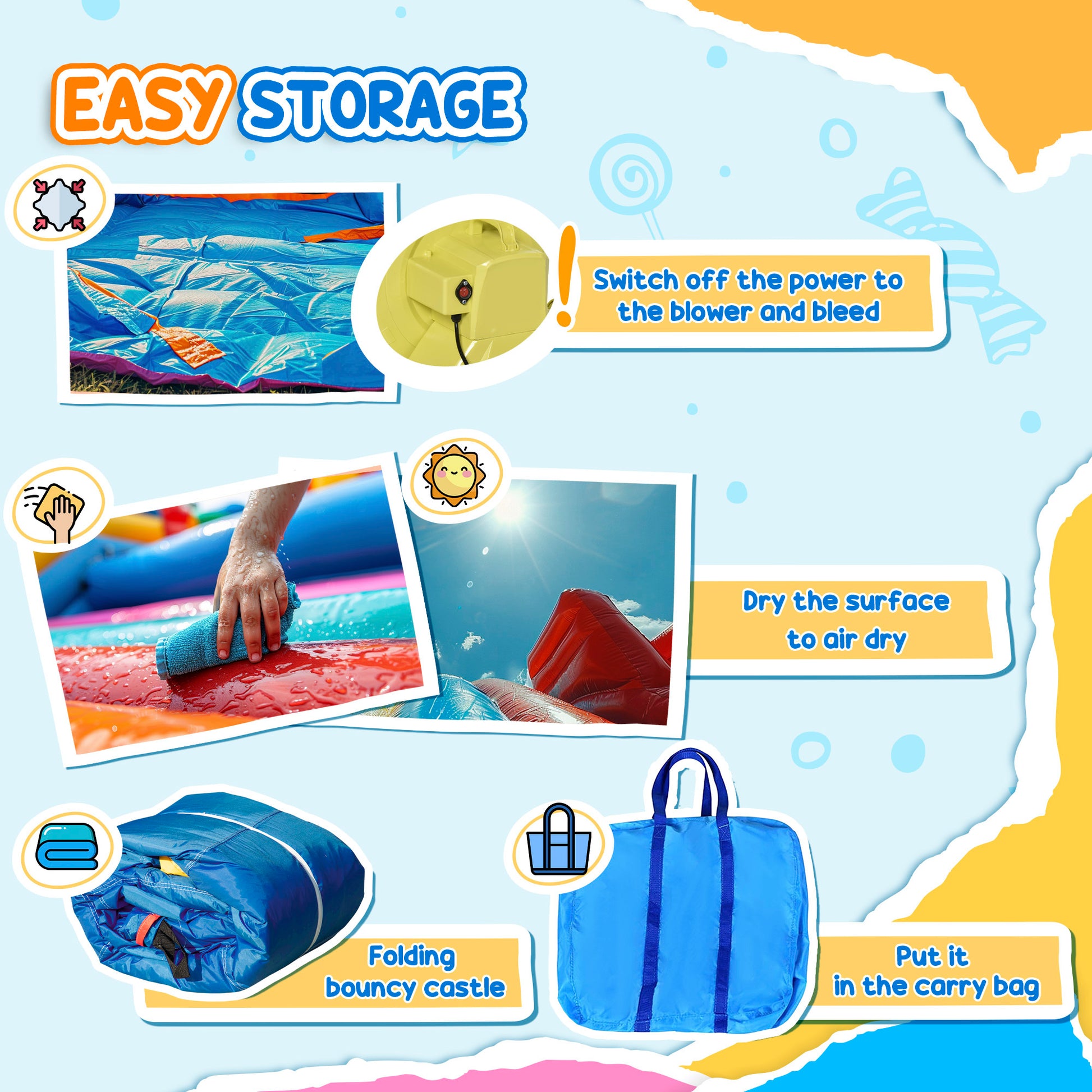 Outsunny 5 In 1 Inflatable Water Slide Kids Bounce House Water Park Jumping Castle Includes Trampoline Slide Water Pool Cannon Climbing Wall With Carry Bag, Repair Patches, 450W Air Blower Colorful Polyester