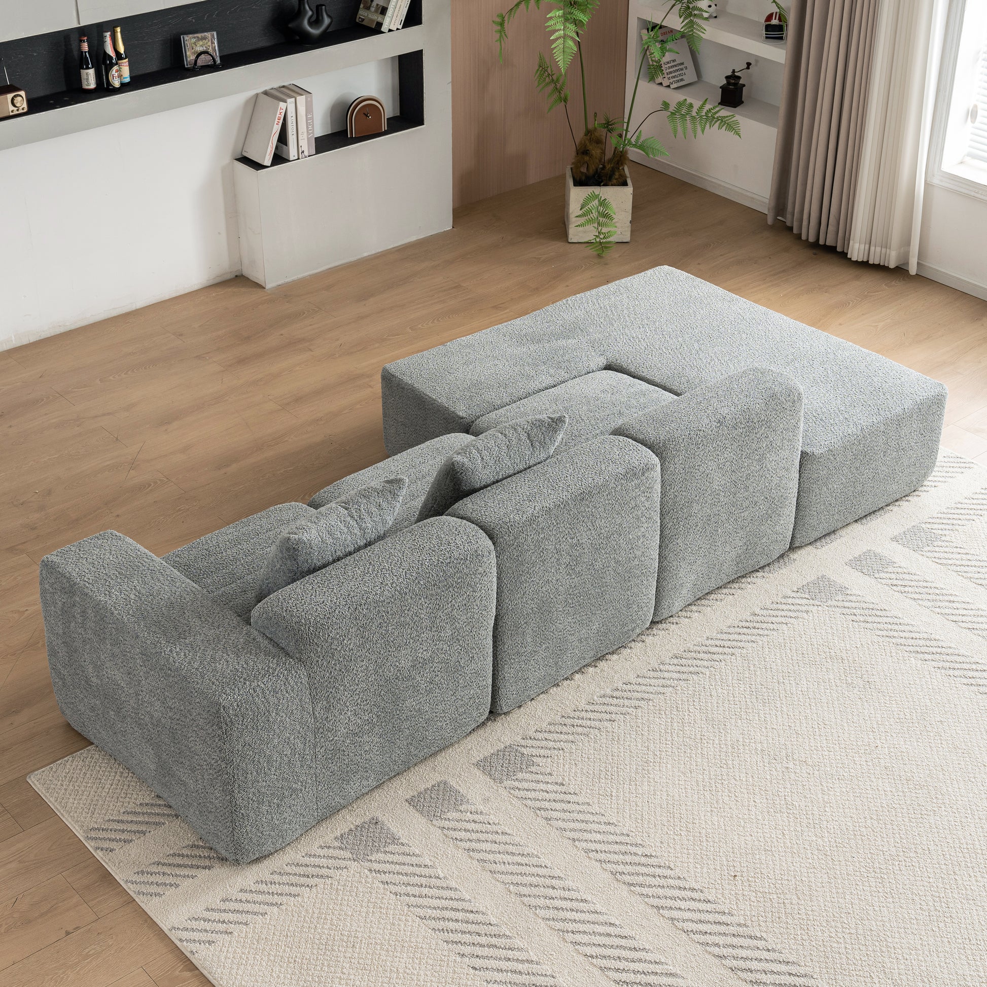 116.5" Sectional Sofa Full Compressed Sofa Couch Free Combined Sofa For Living Room, Grey Grey Foam Polyester 4 Seat