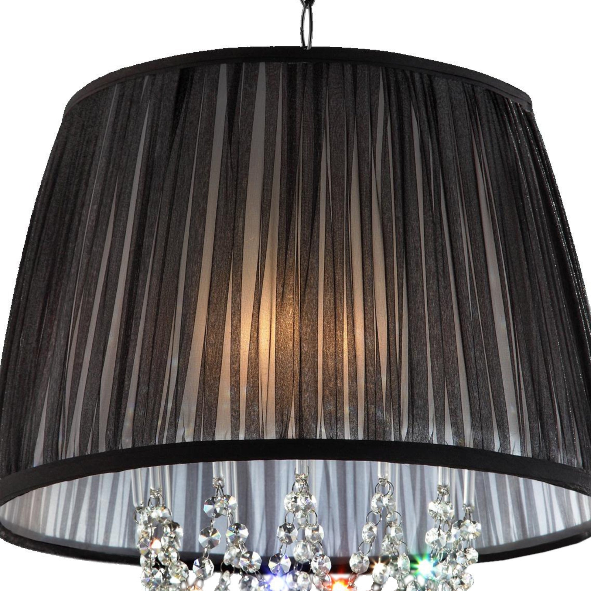 17" Tall Ceiling Lamp "Eclipse", Silver Finish And Crystal Accents, Black Shade Silver Metal