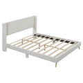 Queen Size Corduroy Platform Bed With Metal Legs, Beige Old Sku:Wf300238Aaa Queen Beige Corduroy