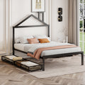 Full Size Metal Platform Bed With Two Drawers,House Shaped Headboard Design, Black Full Black Metal