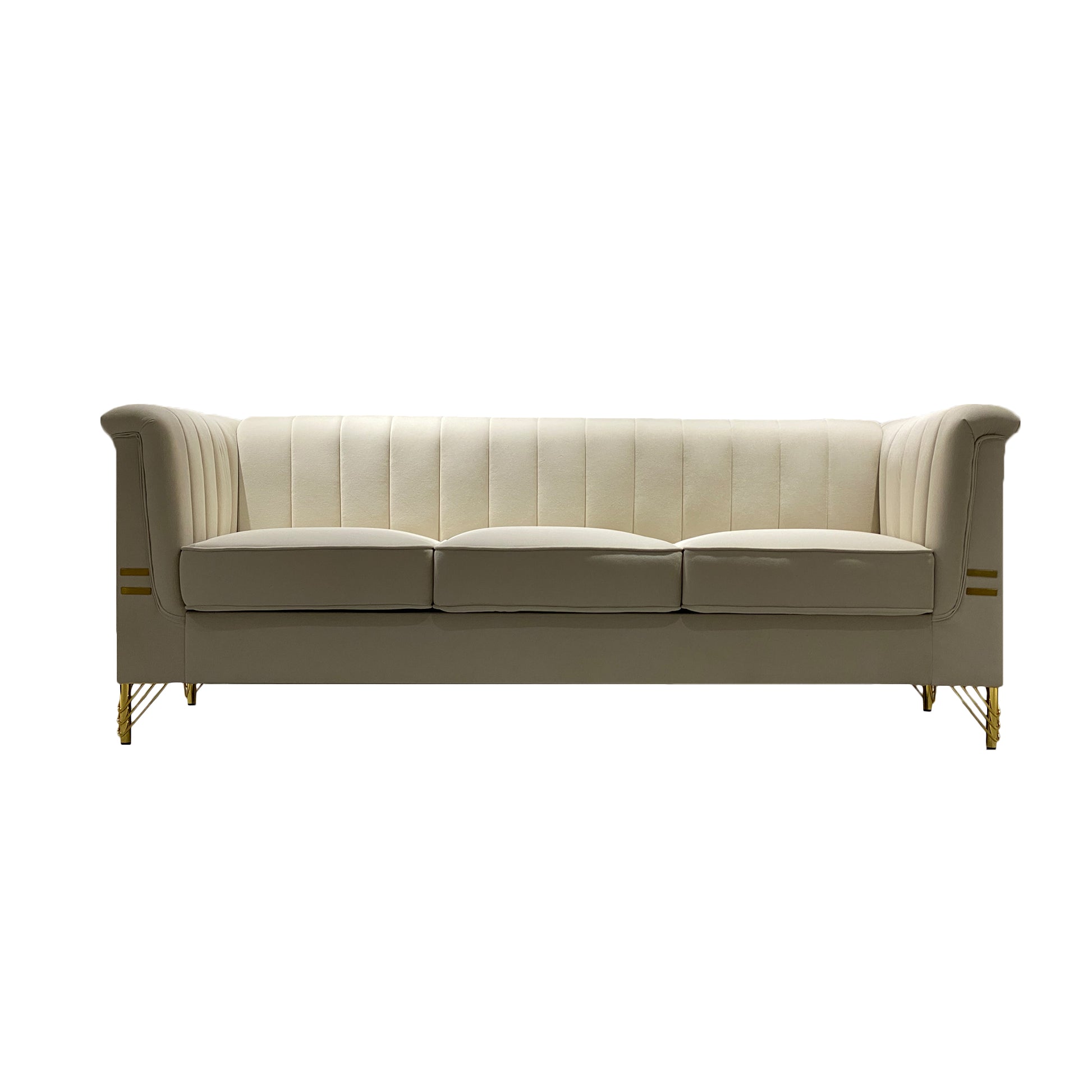 Fx P82 Be Sofa Modern Chenille Sofa, 82.67" Upholstered Couch With Bolster Armrest, 3 Seat Sofa For Living Room, Bedroom, Office, Apartment, Dorm, Beige Beige Velvet 3 Seat