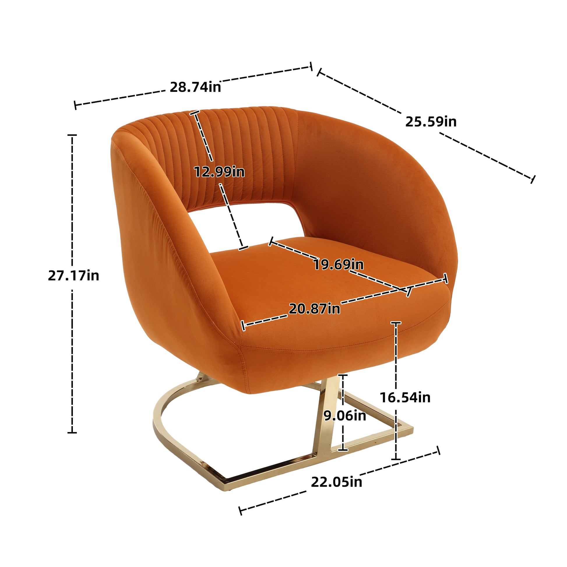 Coolmore Upholstered Tufted Living Room Chair Textured Linen Fabric Accent Chair With Metal Stand Orange Velvet