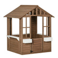 Outsunny Kids Wooden Playhouse, Outdoor Garden Games Cottage, With Working Door, Windows, Flowers Pot Holder, 47