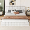 Queen Size Upholstered Platform Bed, White Box Spring Not Required Queen White Wood Bedroom Bed Frame Upholstered