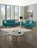 Eye Catching Attractive 2Pc Sofa Set Teal Blue Velvet Fabric Sofa Loveseat W Pillows Couch Firm Tufted Cushions Living Room Teal Blue Primary Living Space Firm Tufted Back Contemporary,Modern Pine Square Arms Pine,Plywood,Velvet 5 Seat