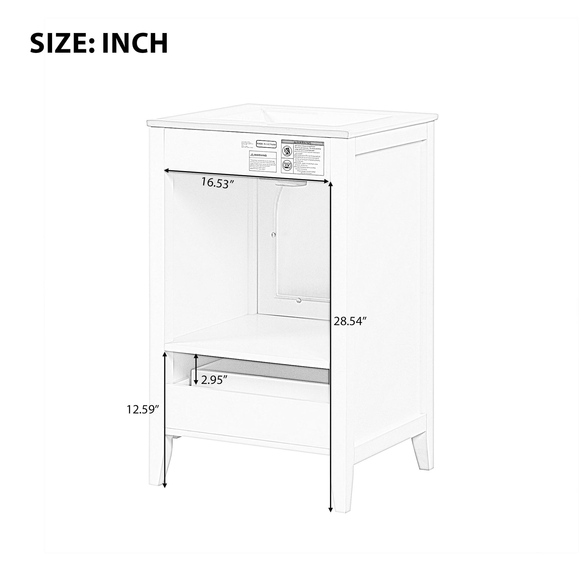 20" Bathroom Vanity With Sink, Bathroom Cabinet With Soft Closing Glass Door, A Drawer, White White Mdf