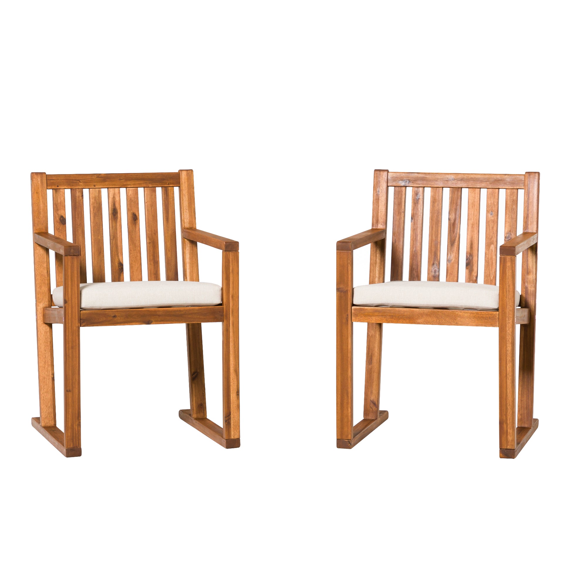 Contemporary 2 Piece Solid Wood Slat Back Patio Dining Chairs Brown Brown Wood Acacia Wood