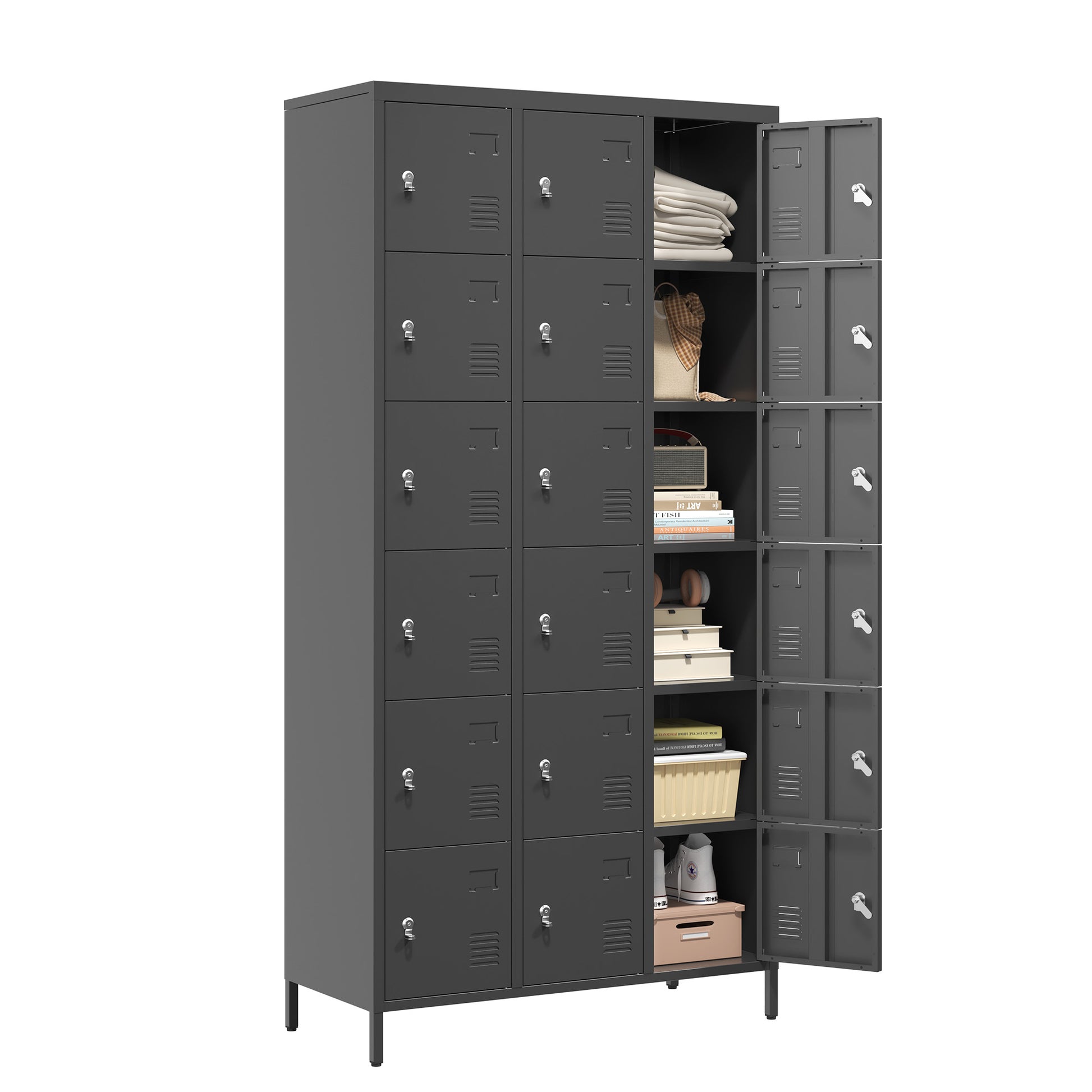 18 Door 72"H Metal Lockers With Lock For Employees,Storage Locker Cabinet For Home Gym Office School Garage,Easy Assembly,Black Freestanding 5 Or More Spaces Black Primary Living Space Door Locks