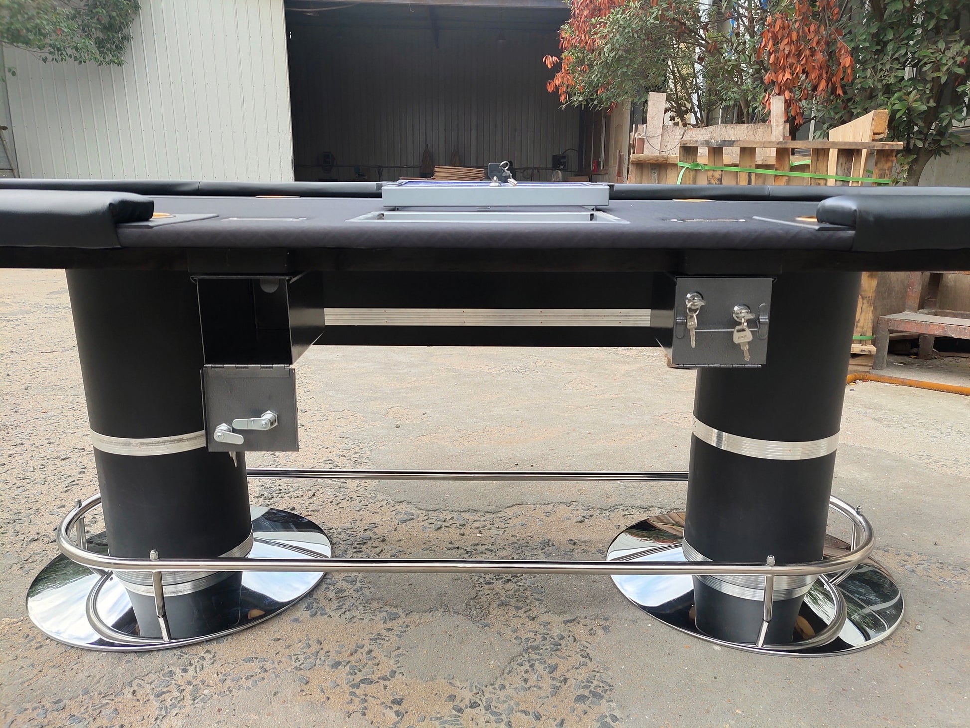 96" Poker Table For Casino Game Texas Holdem Oval Black With Waterproof Felt Chips Tray Drop Box Black Primary Living Space Modern Wood