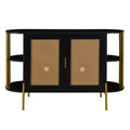 2 Door Elegant Curved Dining Cabinet With Gold Trim And Woven Rattan Doors For Dining Room Black Black Particle Board