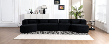 143.7" Upholstered Sofa Free Combined Sofa Couch With Two Chaise Lounge And Five Back Pillows For Living Room, Black Black Foam Polyester 5 Seat