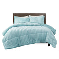 Faux Fur Comforter Mini Set King Teal Blue Polyester