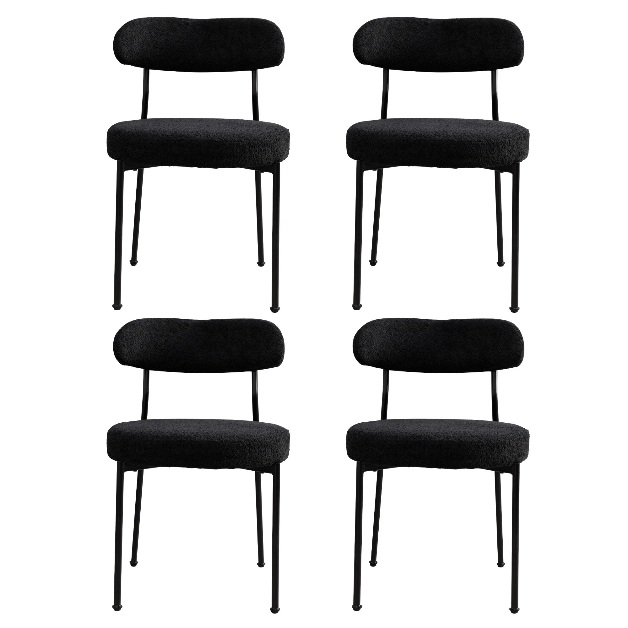 Boucle Upholstered Dining Chairs With Curved Backrest & Metal Legs Set Of 4, Black Metal Black Dining Room Foam Classic,Modern Dining Chairs Set Of 4 Or More Fabric Metal