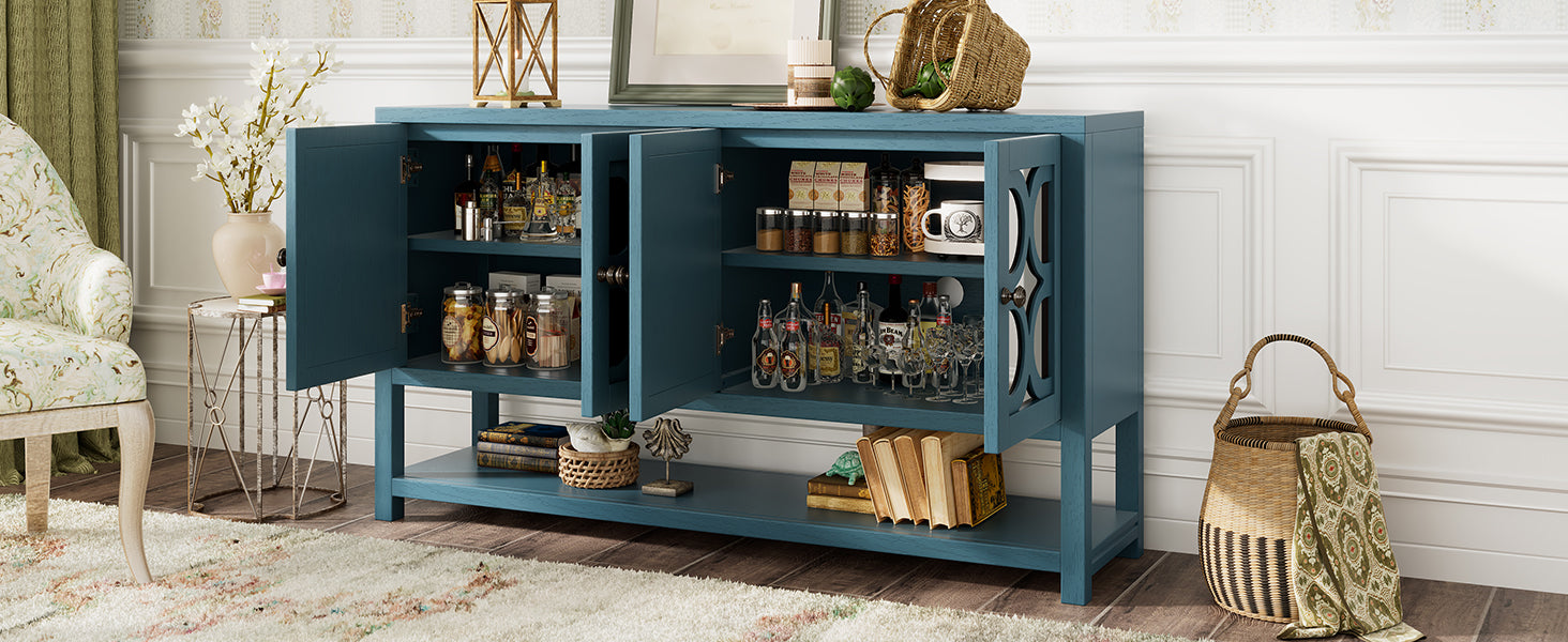 Elegant Retro Console Table Storage Cabinet Sideboard With Mirrored Doors, Spacious Shelves, And Durable Acacia Wood Legs Perfect For Living Room, Dining Room, Or Entryway Antique Navy Antique Navy Primary Living Space Solid Wood Mdf