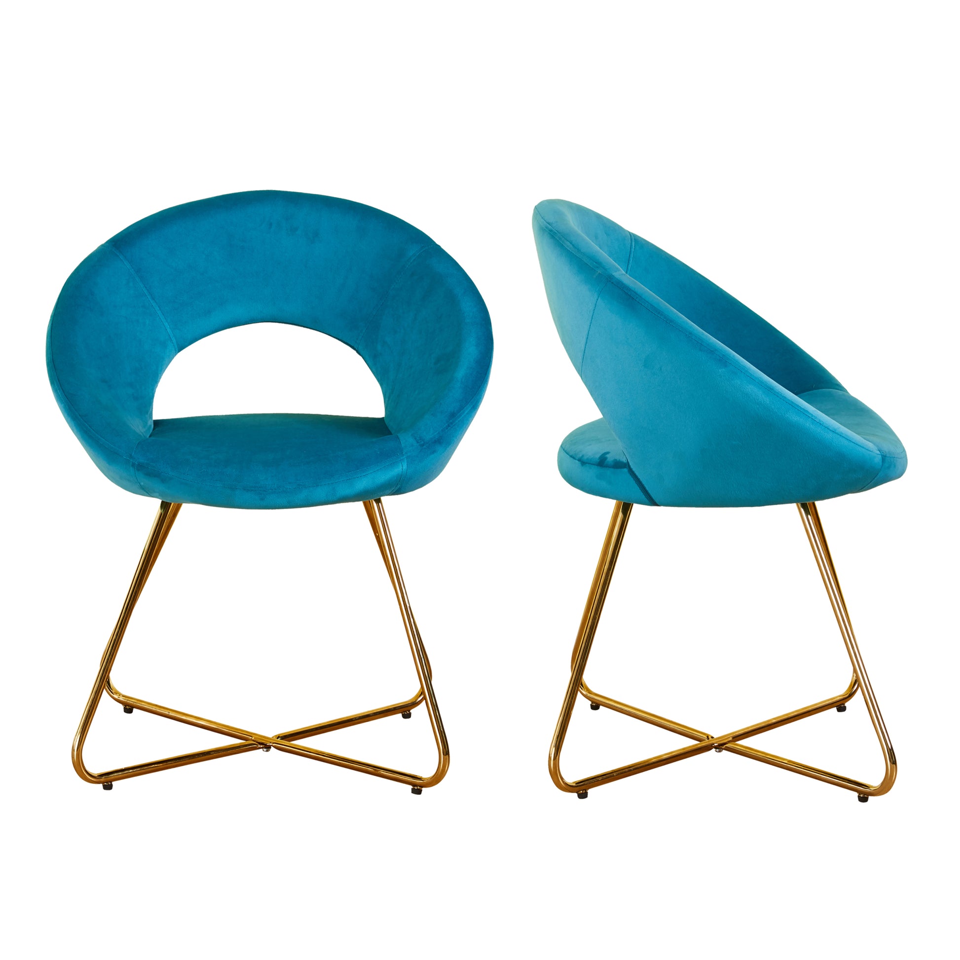 Modern Accent Velvet Chairs Set Of 2 Dining Chairs Single Sofa Comfy Upholstered Arm Chair Living Room Furniture Mid Century Leisure Lounge Chairs With Golden Metal Frame Legs Light Blue Velvet