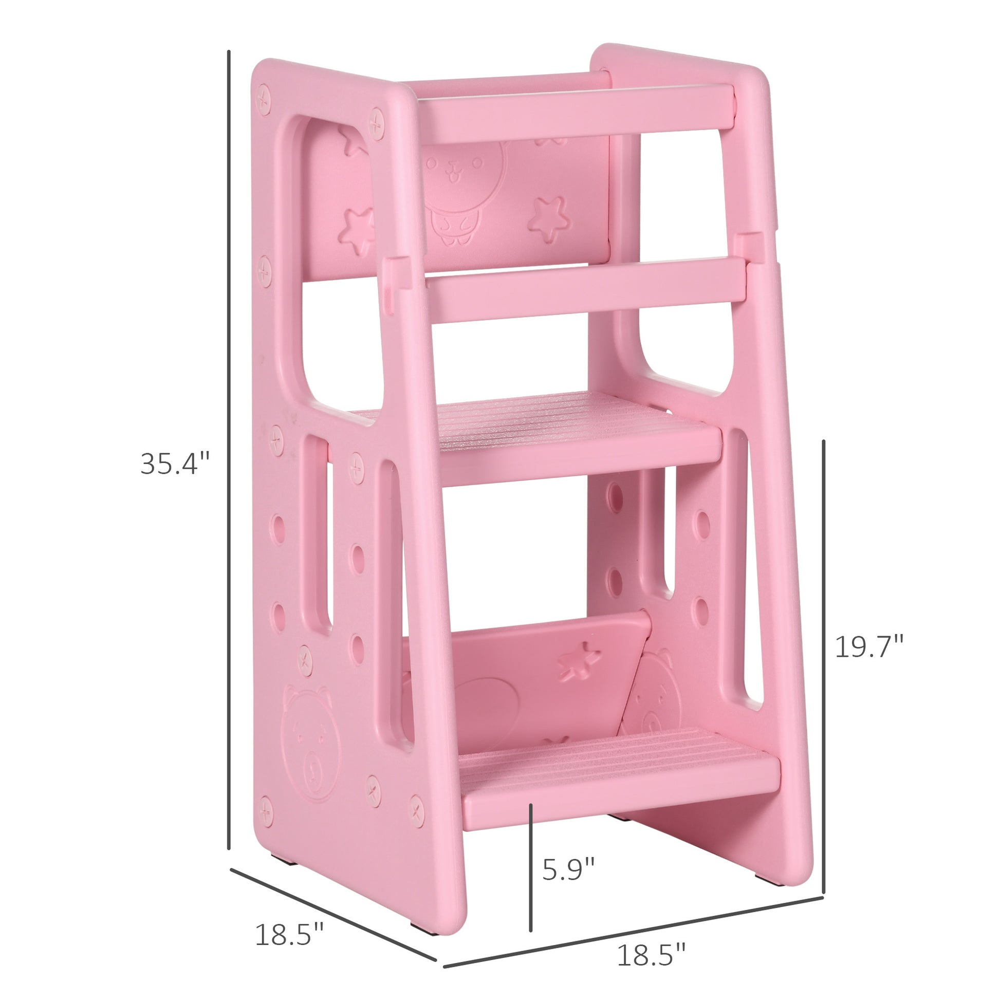 Qaba Toddler Tower With Adjustable Height, Toddler Kitchen Stool Helper With Anti Slip Mat, Step Stool For Kitchen, Bathroom, Pink Pink Hdpe