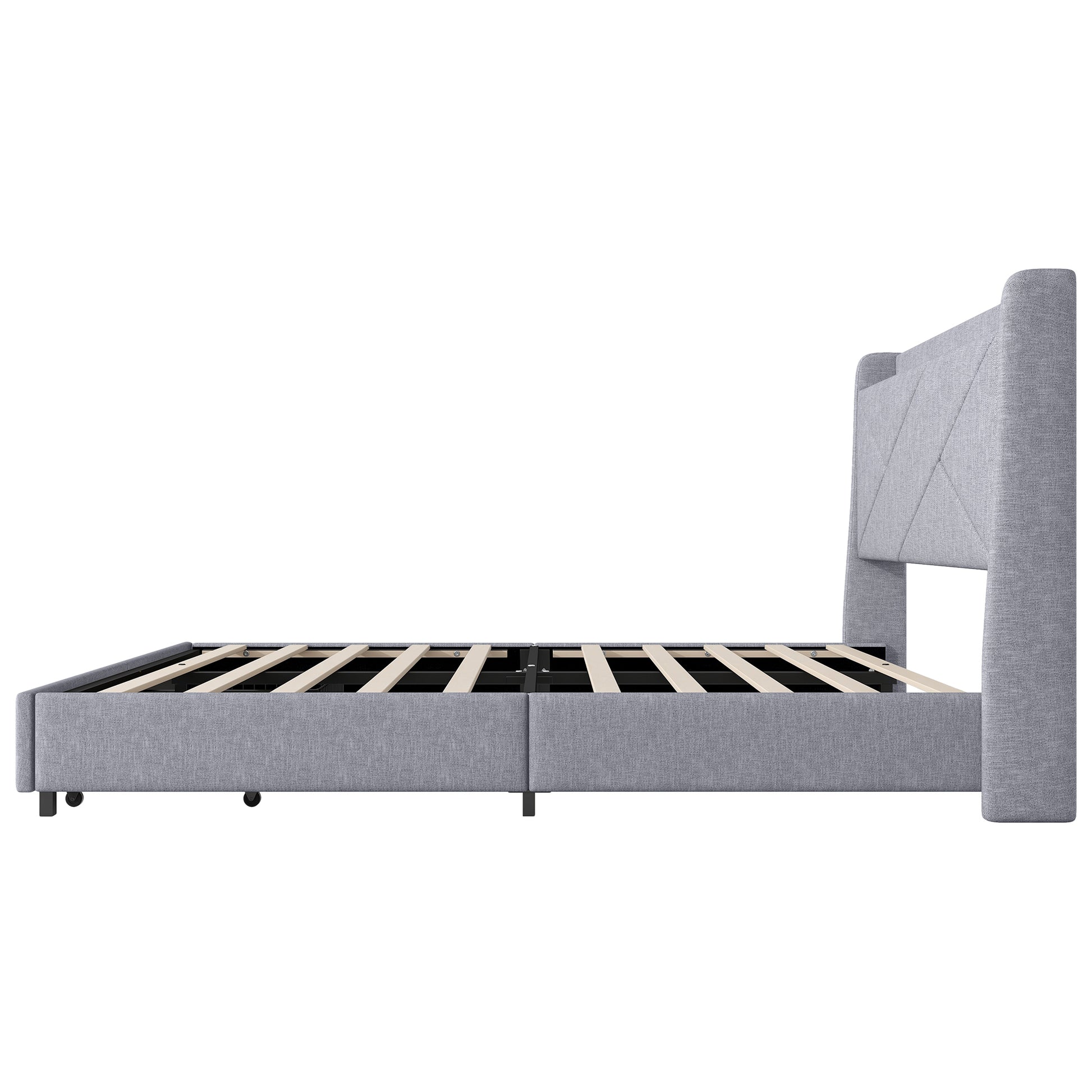 Queen Size Upholstery Platform Bed With Storage Headboard, Led, Usb Charging And 2 Drawers, Gray Queen Gray Upholstered