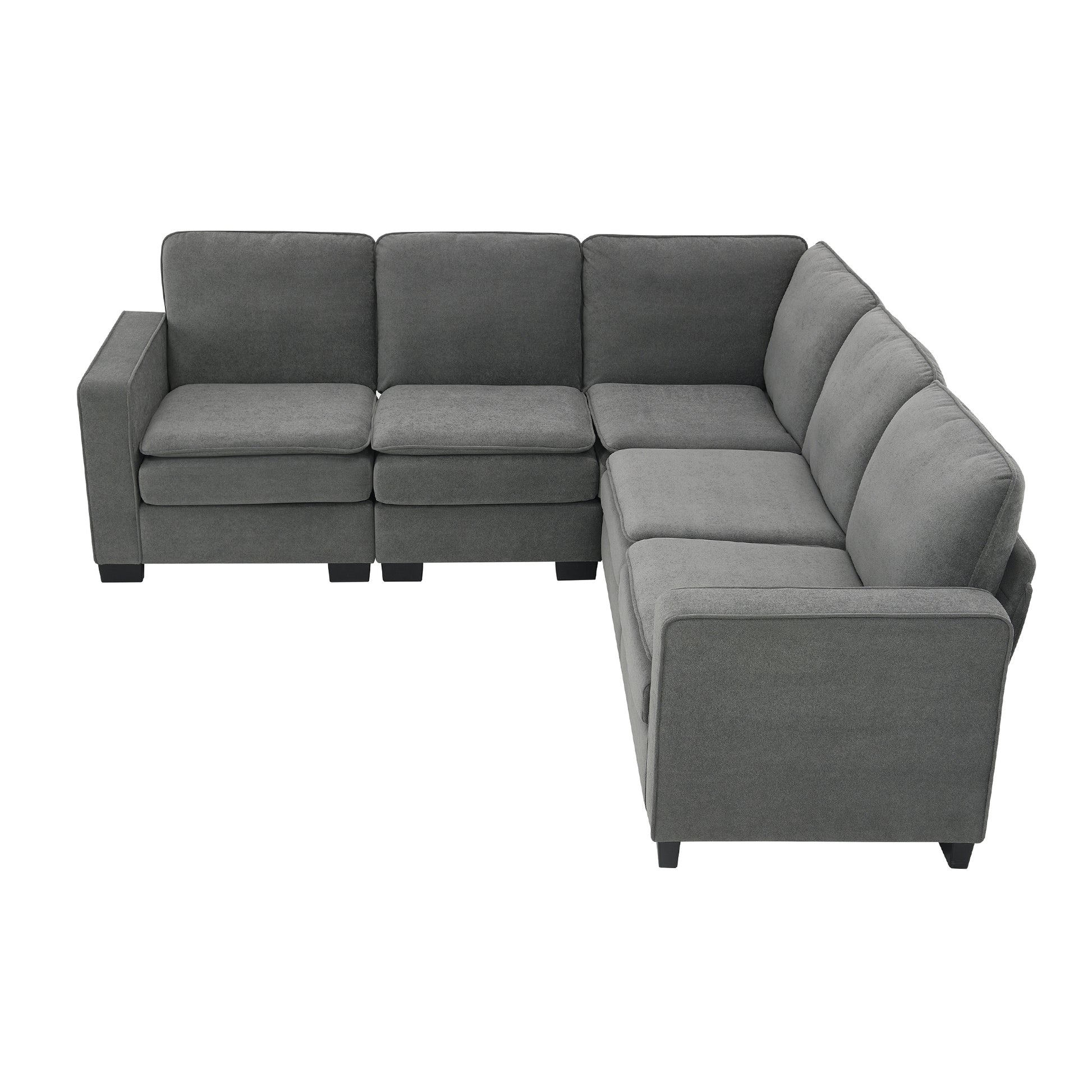 89*89" Oversized Velvet Modern Sectional Sofa,Large L Shaped Upholstered Indoor Furniture With Double Cushions,5 Seat Cloud Corner Couch For Living Room,Apartment,Office,2 Colors Gray Fabric 5 Seat