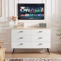 6 Drawer Dresser For Bedroom With Deep Drawers, Wood Dressers & Chest Of Drawers, Modern White Long Dressers For Closet Living Room, 47.2