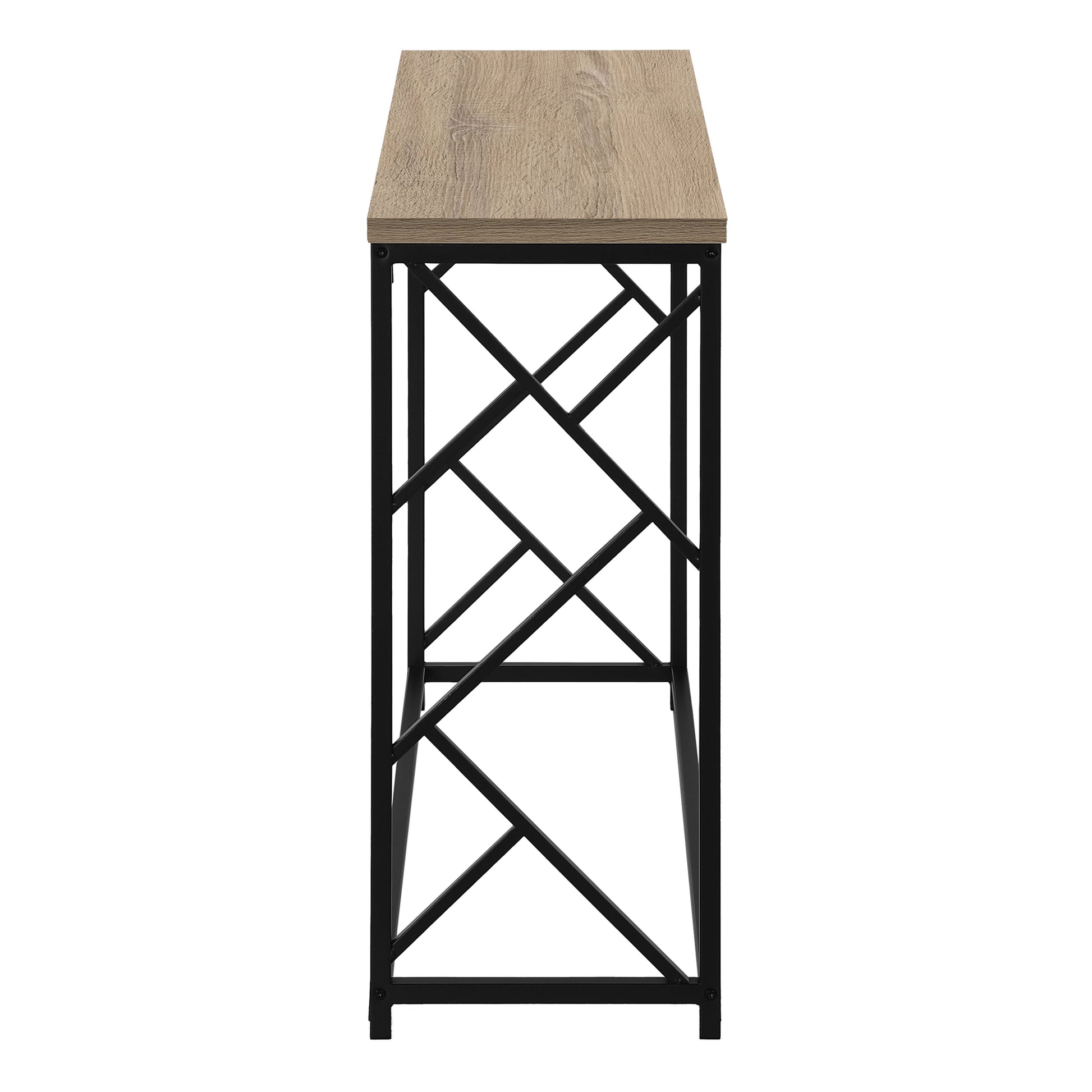 Accent Table, Console, Entryway, Narrow, Sofa, Living Room, Bedroom, Brown Laminate, Black Metal, Contemporary, Modern Taupe Metal