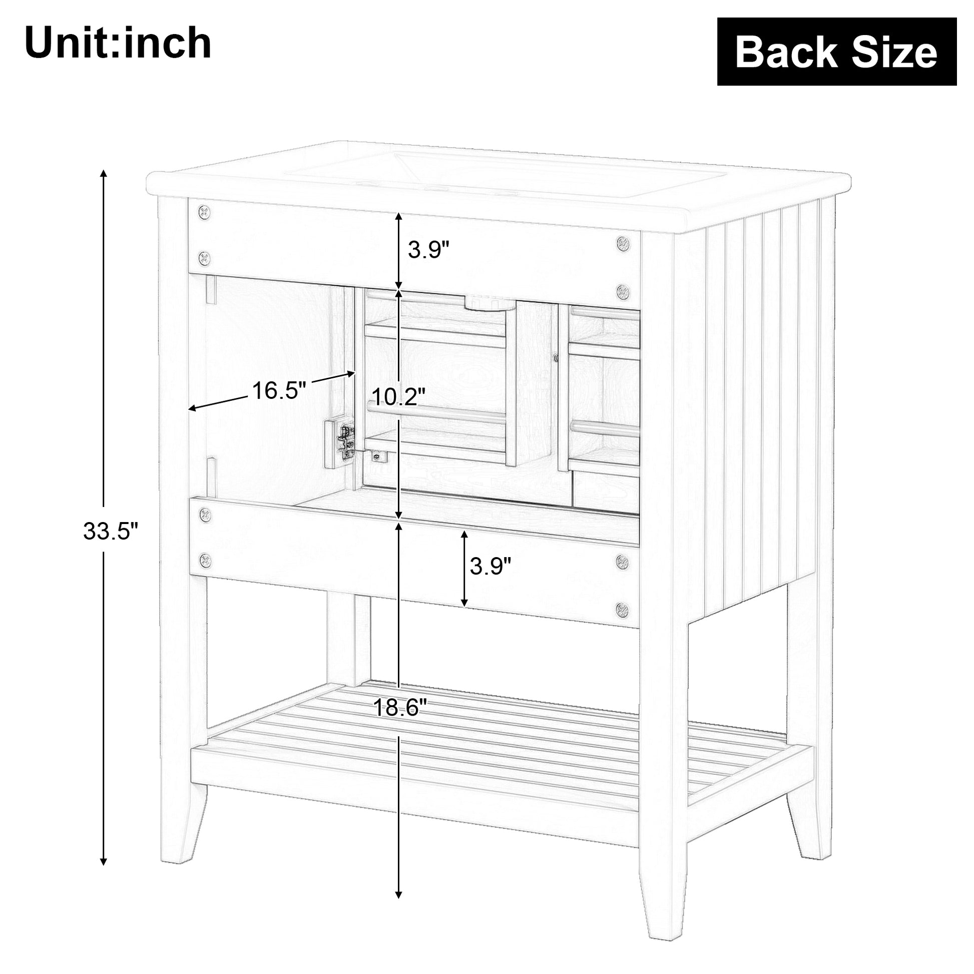30" White Modern Sleek Bathroom Vanity Elegant Ceramic Sink With Solid Wood Frame Open Style Shelf & Door Shelf Design White Solid Wood