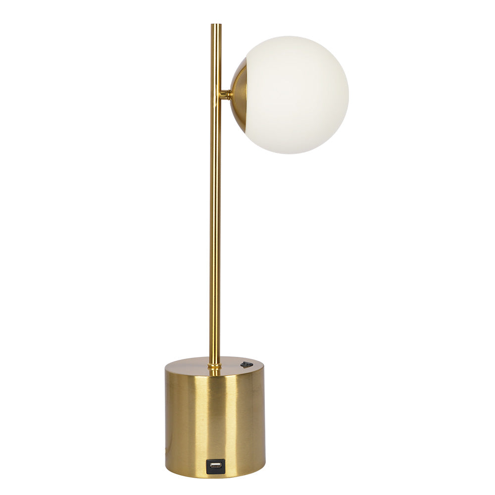 Ethereal Modern Small Brass Metal Table Lamp, Desk Lamp Fixture With White Glass Globe Shade Gold,White Table&Floor Lamps Brass,Glass