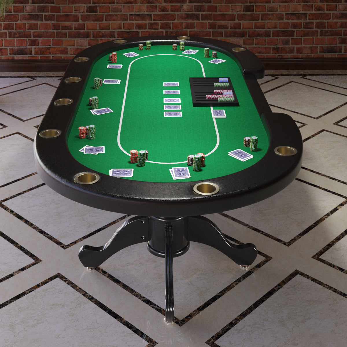96" Oval Aura Poker Table For 10 Players Texas Holdem Poker Card With Bet Line Felt Surface Jumbo Cup Holders Green Green Primary Living Space Modern Wood
