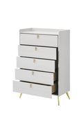 White 5 Drawer Chest With Pull Handles White Bedroom Contemporary Wood Metal