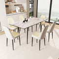 An Expandable Dining Table Set For 2 6 People, Equipped With Pu Fabric Thick Cushioned Dining Chairs And An Elegant And Spacious Dining Tablekitchen Table And Chair Set, With Black Metal Legs Beige