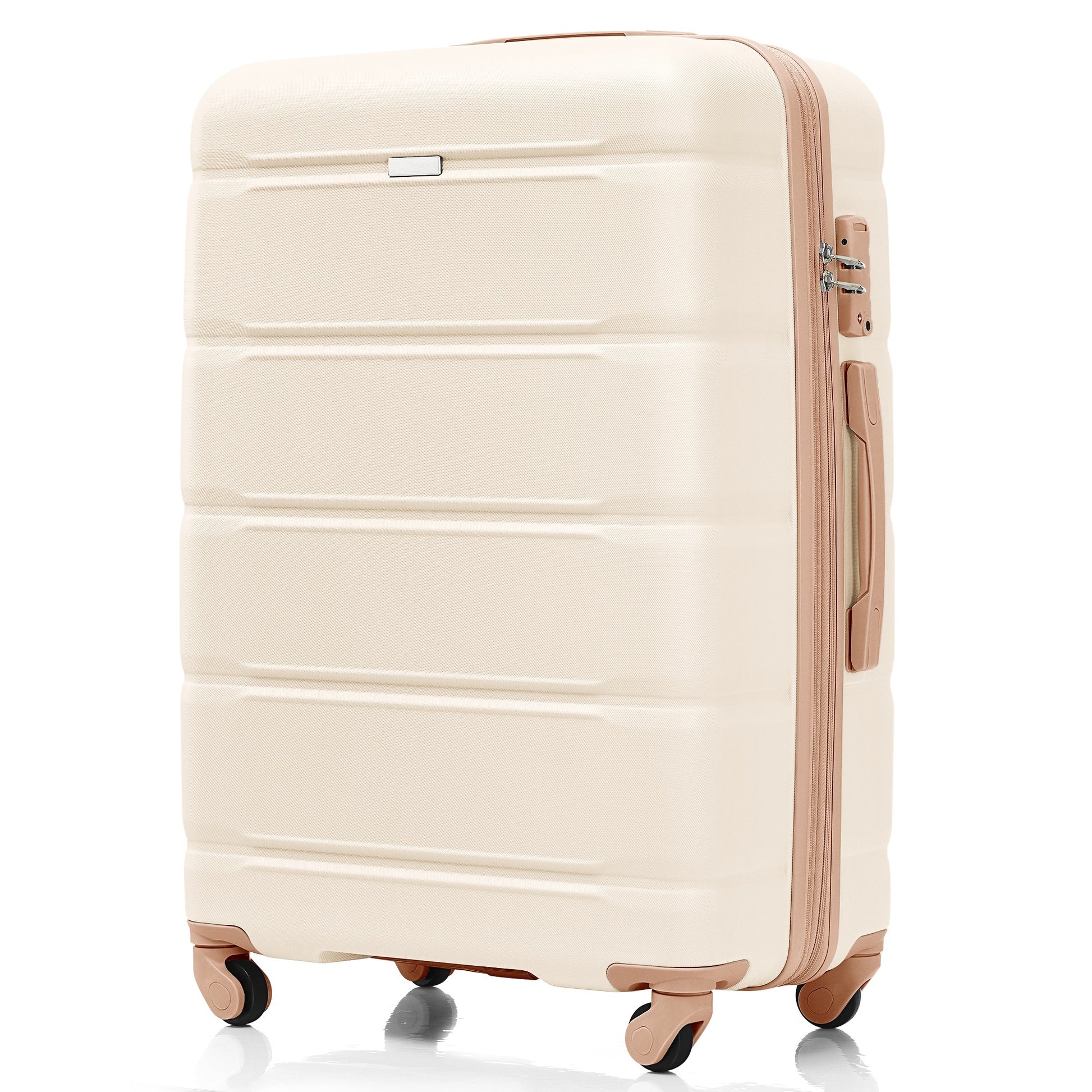 Luggage Set Of 3, 20 Inch With Usb Port, Airline Certified Carry On Luggage With Cup Holder, Abs Hard Shell Luggage With Spinner Wheels, Beige And Golden Beige Gold Abs