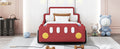 Twin Size Race Car Shaped Platform Bed With Wheels,Red Twin Red Pu Leather