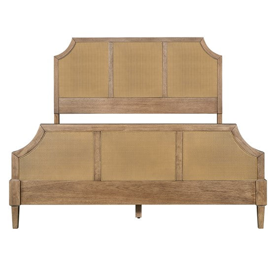Woven Cane Queen Platform Bed Natural Wood