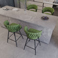 Bar Chair Suede Woven Bar Stool Set Of 4,Black Legs Barstools No Adjustable Kitchen Island Chairs,360 Swivel Bar Stools Upholstered Bar Chair Counter Stool Arm Chairs With Back Footrest, Green Metal Green Kitchen Dining Chairs Foam Technical Leather