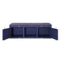 Industrial Metal And Fabric Bench With Open Storage, Blue And Gray Blue Grey Fabric Metal